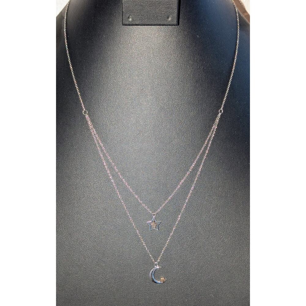 JCM Stainless Steel Double Strand Stars & Moon Two Tone Pendants Chain Necklace - Picture 6 of 6